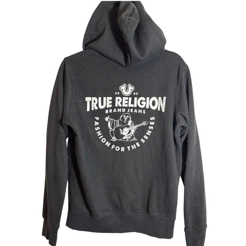 True Religion Black Buddha Logo Full-Zip Fleece Hoodie‎ Size Medium